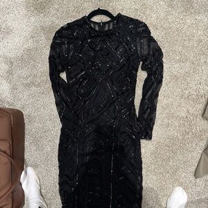Gianni Bini Black Long Sleeve Sequin Dress
